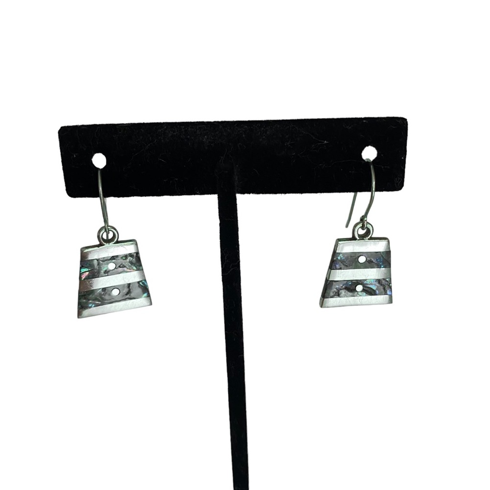 Sterling Silver and Abalone Shell Artisan Dangle Earrings